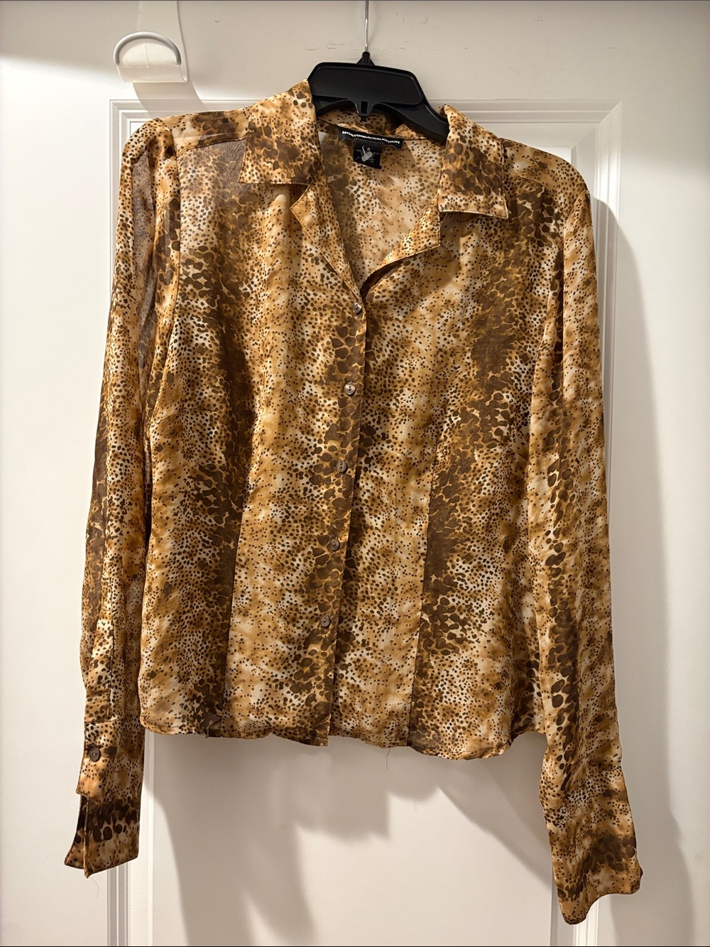 Norton McNaughton Brown Animal-Print Button Down Blouse
